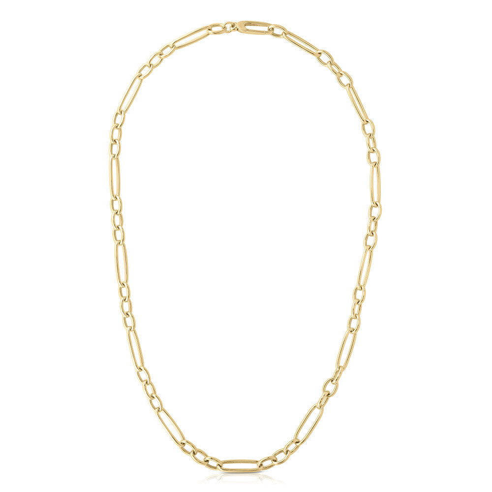 18K YELLOW ALTERNATING LONG & SHORT OVAL LINK CHAIN NECKLACE