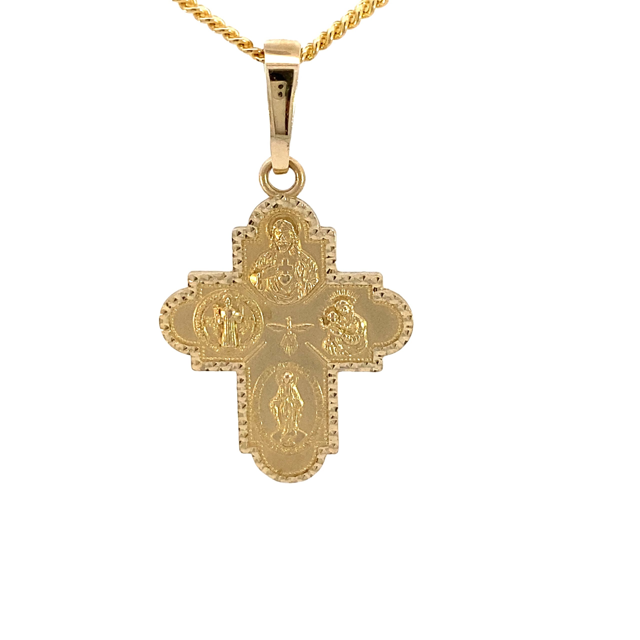14K Gold Multi Image Cross Pendant
