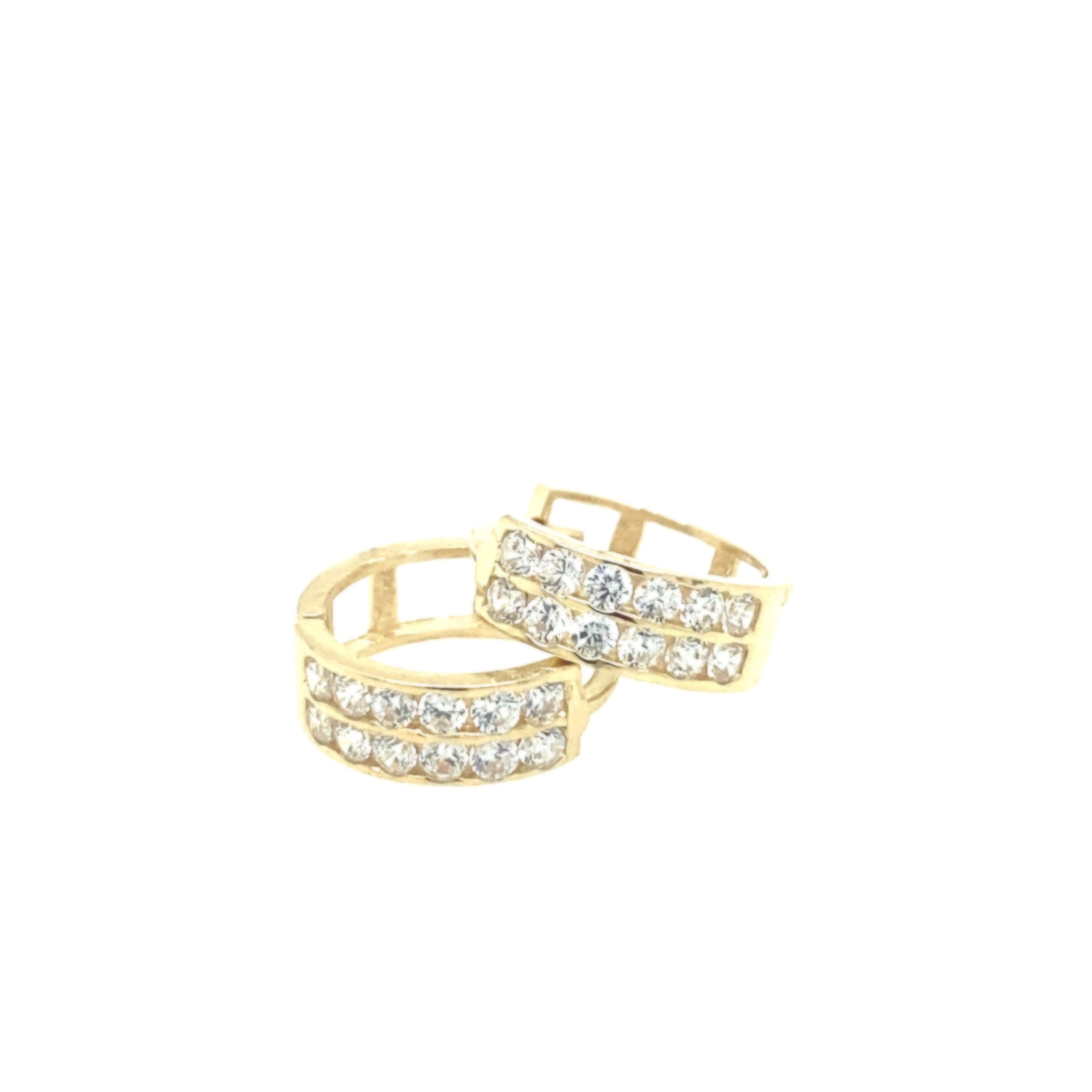 14K Gold Earring Hoop Double Line CZ