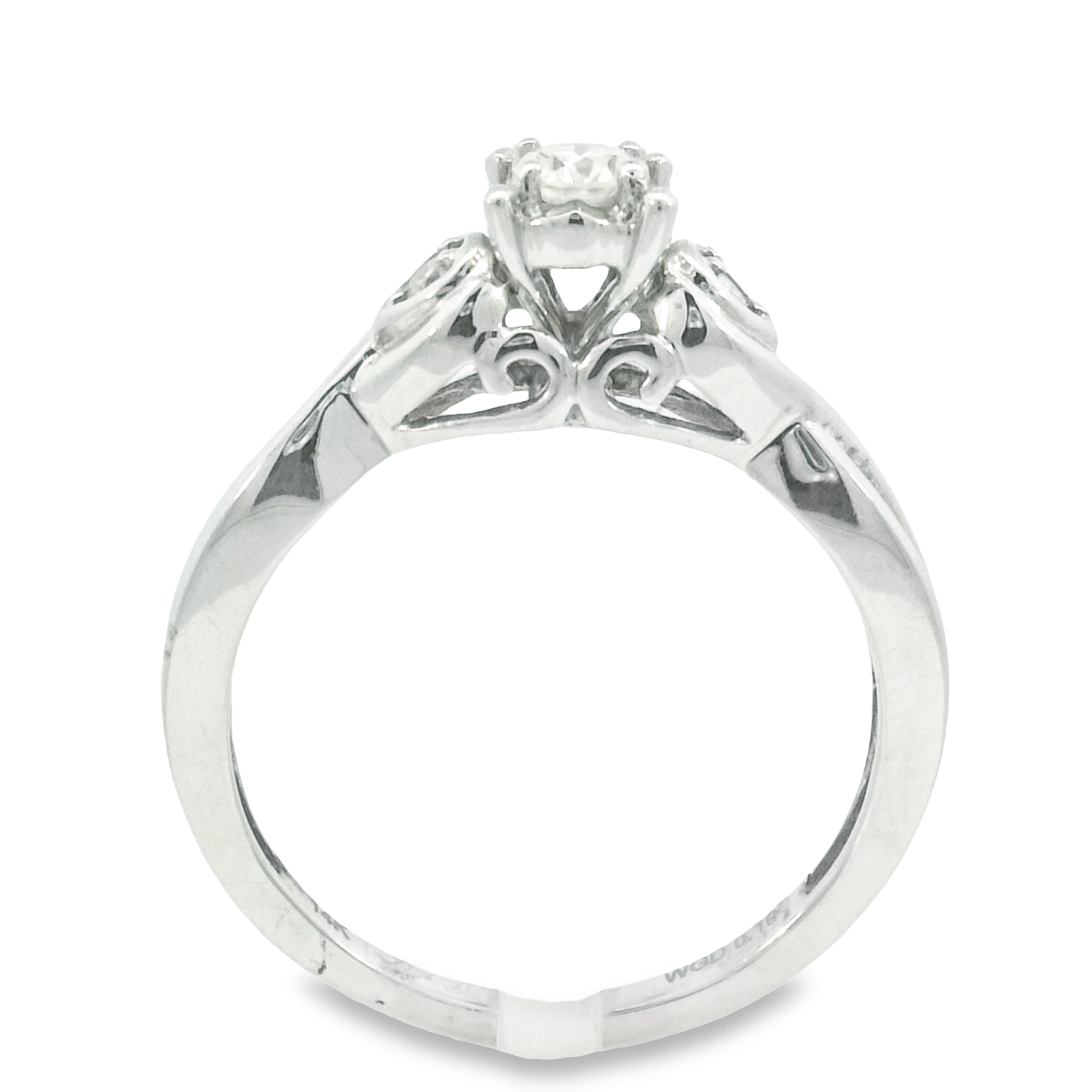 14k Three Diamond Twist White Gold Engagement Ring