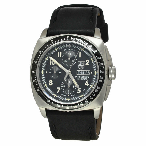 Luminox Men's 9461 P-38 Lightning Chronograph Black Leather Watch