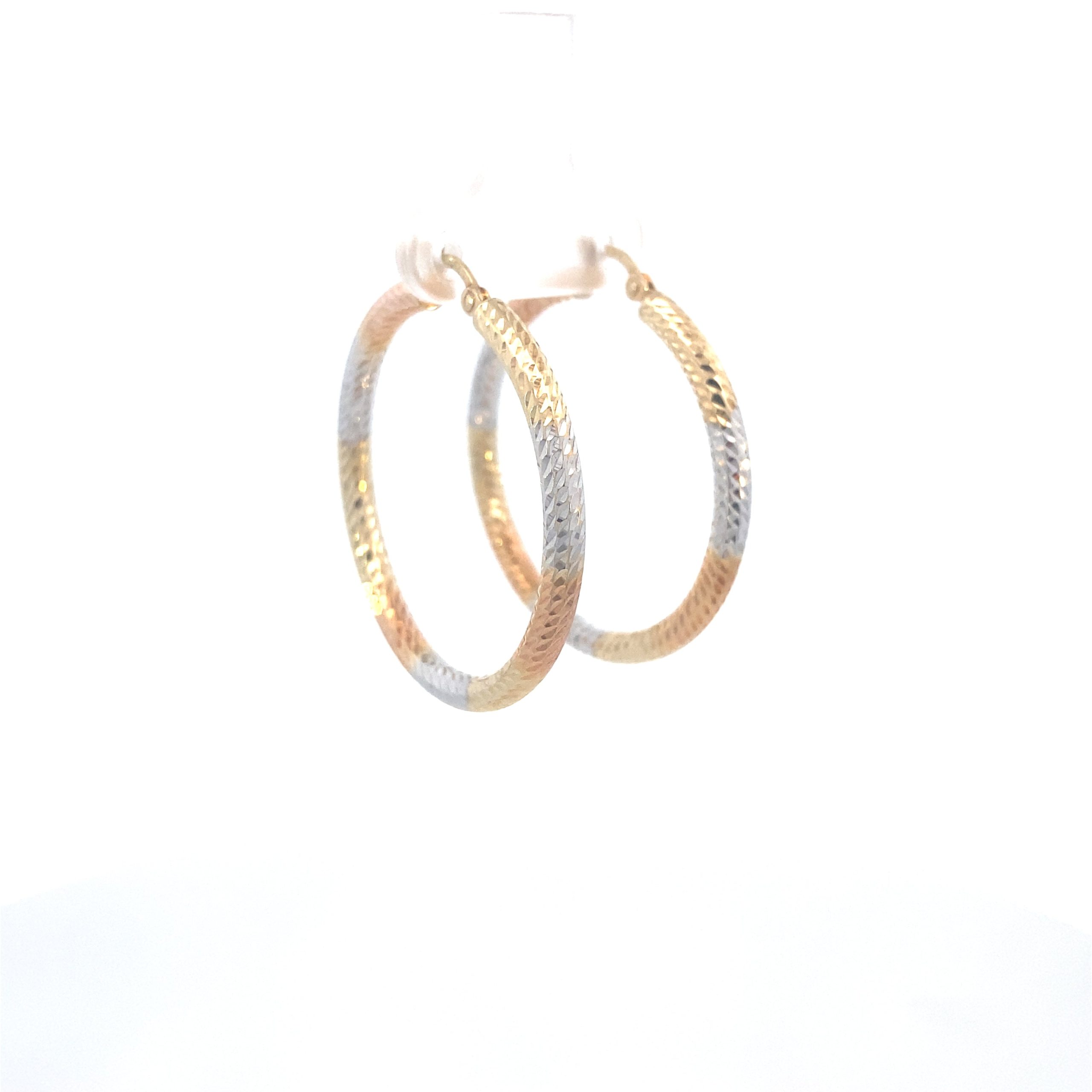 14K Medium Tri-Color Gold Hoops
