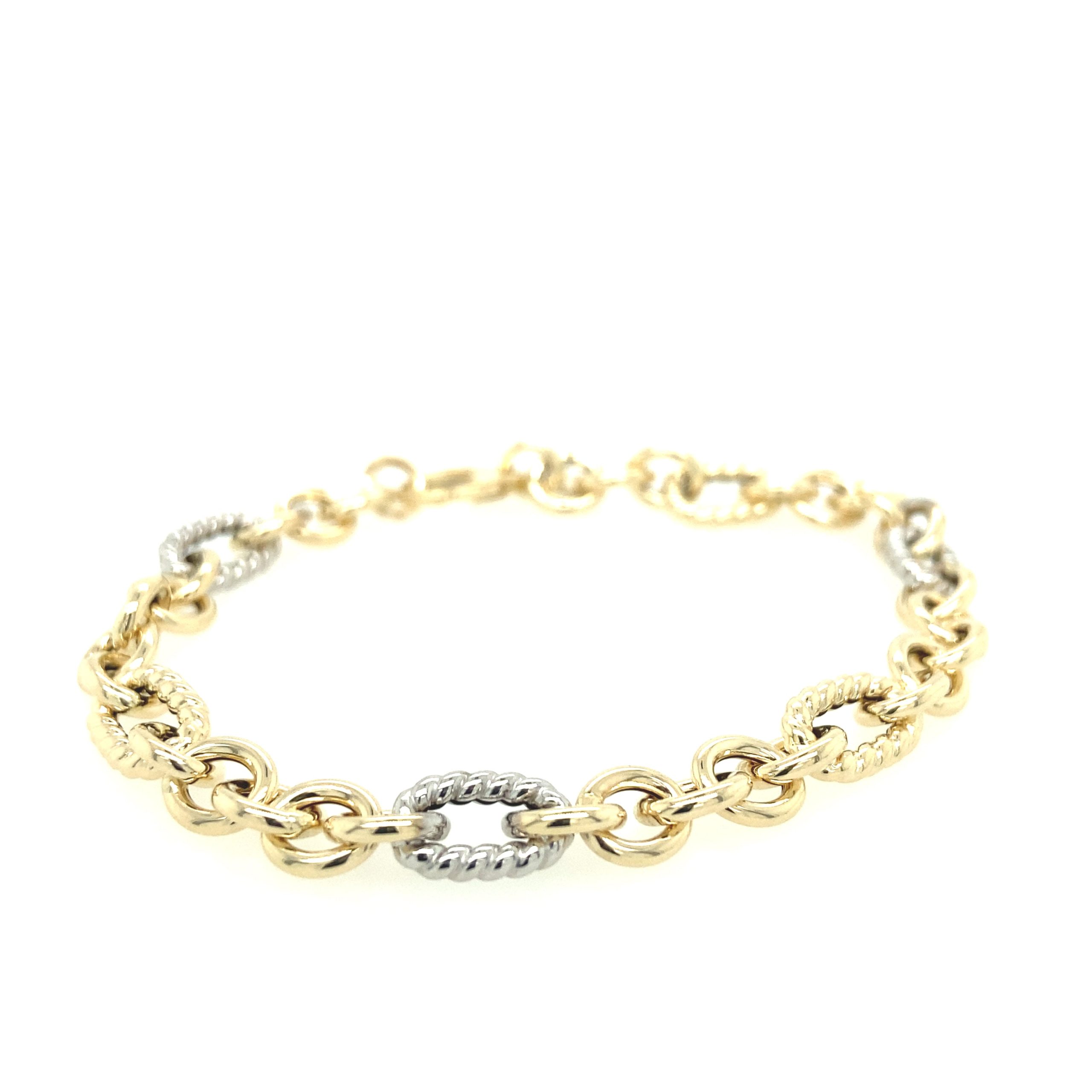 14K Gold Rolo Link Two-Tone Bracelet