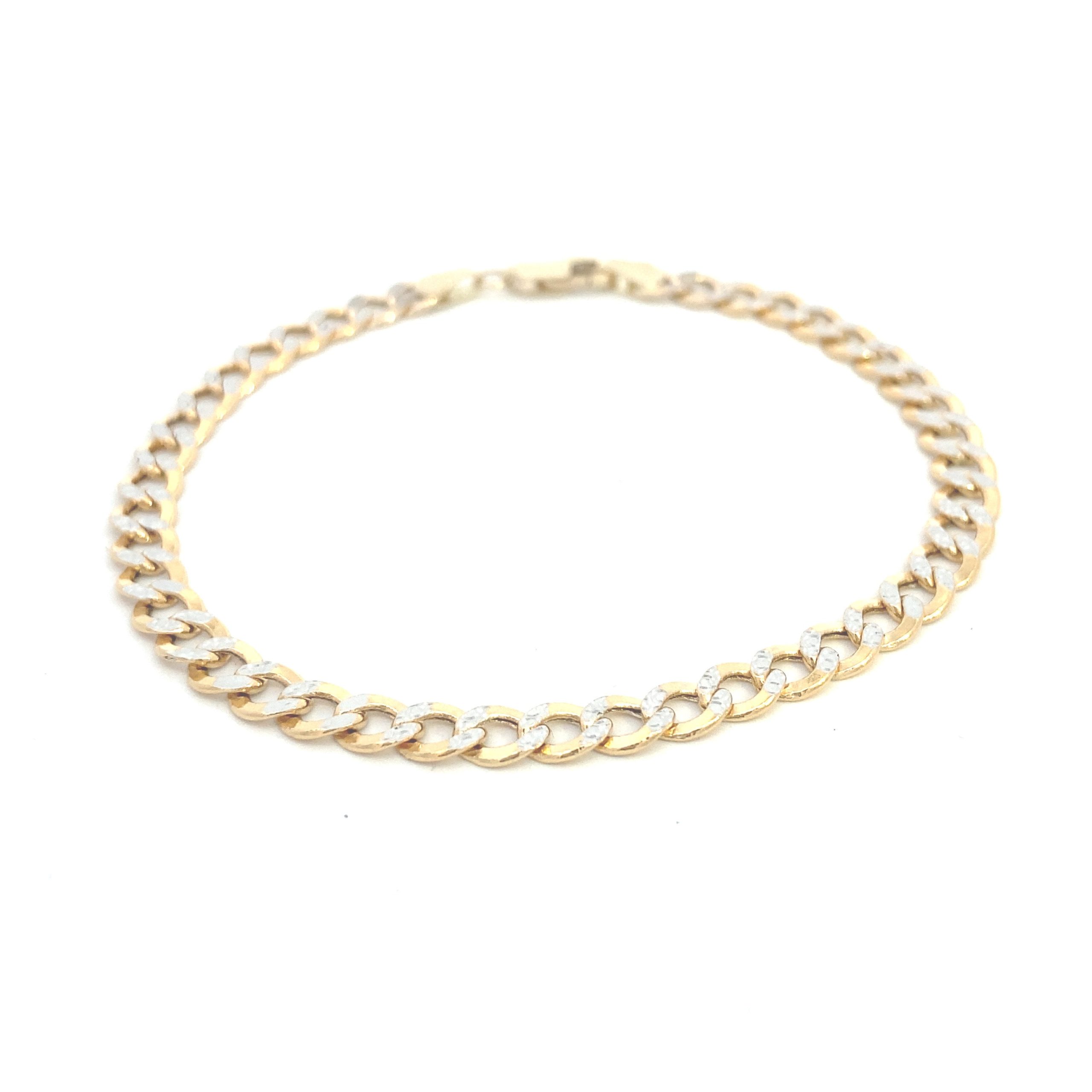 14K Gold Cuban Curb White Pave Bracelet
