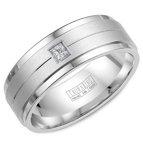 Crown Ring 14k White Gold Wedding Band - WB-9102-M10