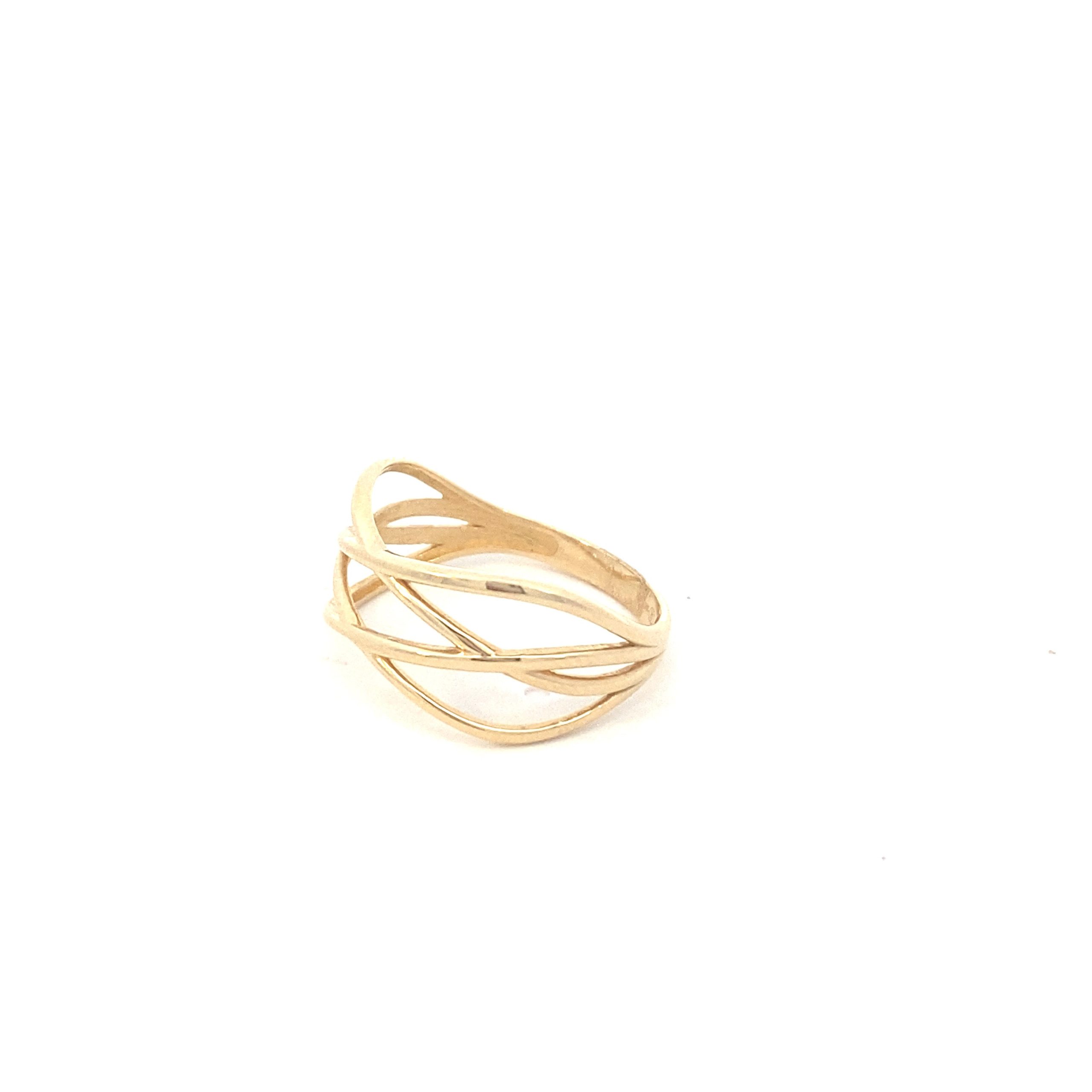 14K Gold Crossed Lines Ring