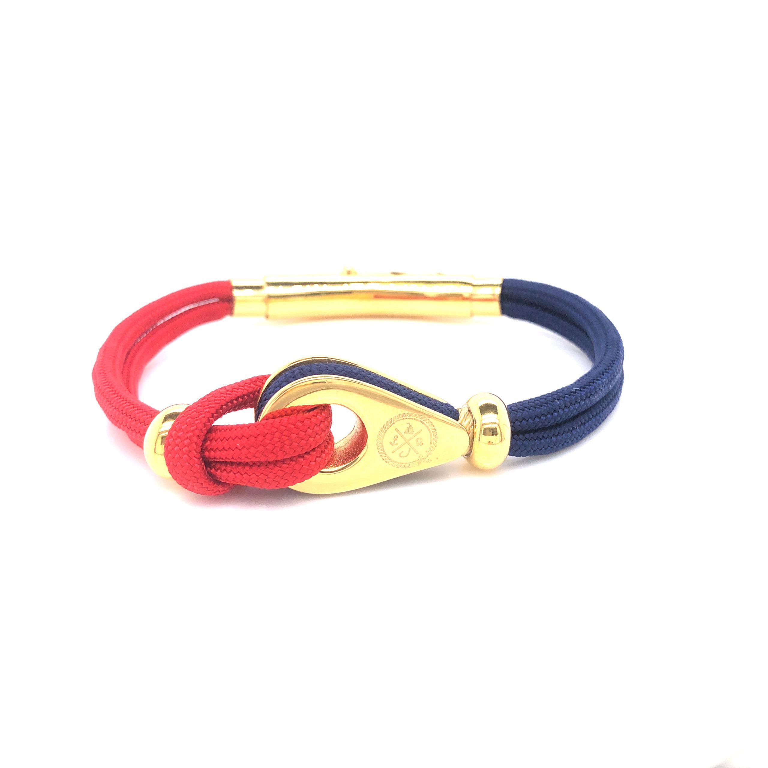 Red and Blue Double Cord with Gold Pulley and Beads Bracelet (Red-Blue/Gold)