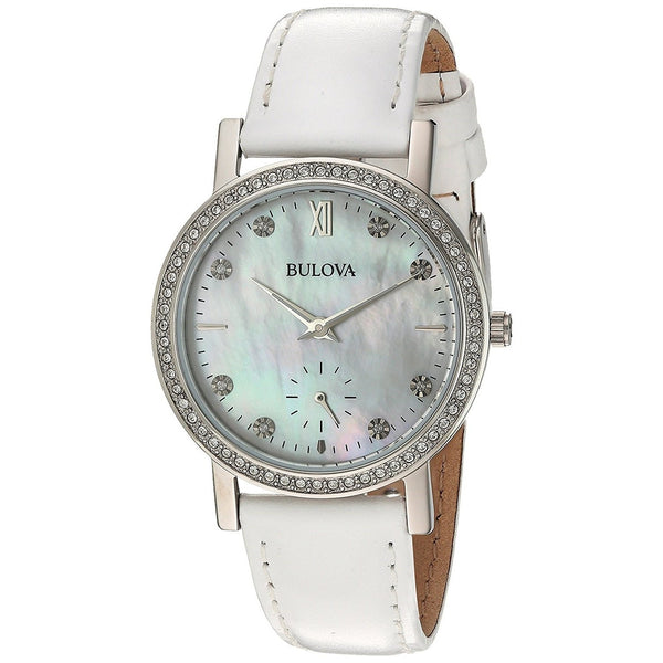 Bulova Women's 96L245 Crystal Crystal White Leather Watch