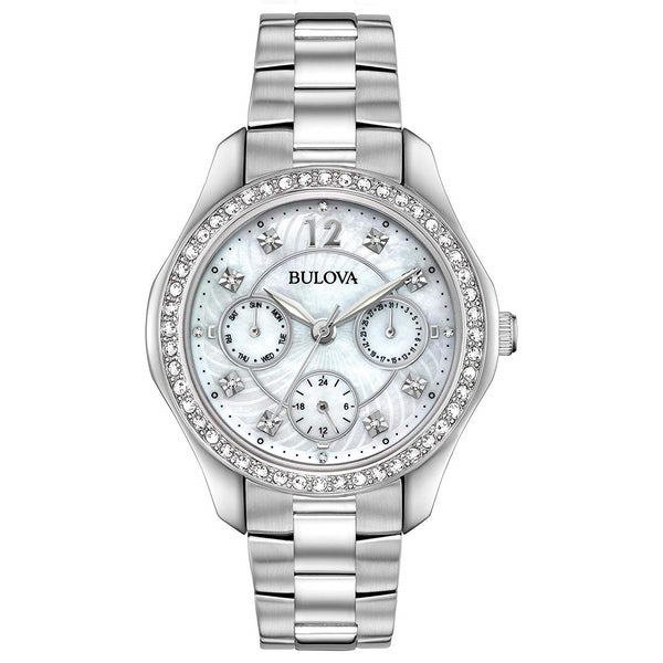 Bulova Women's 96N111 Crystal Mother of Pearl Multi-Function Diamond Stainless Steel Watch