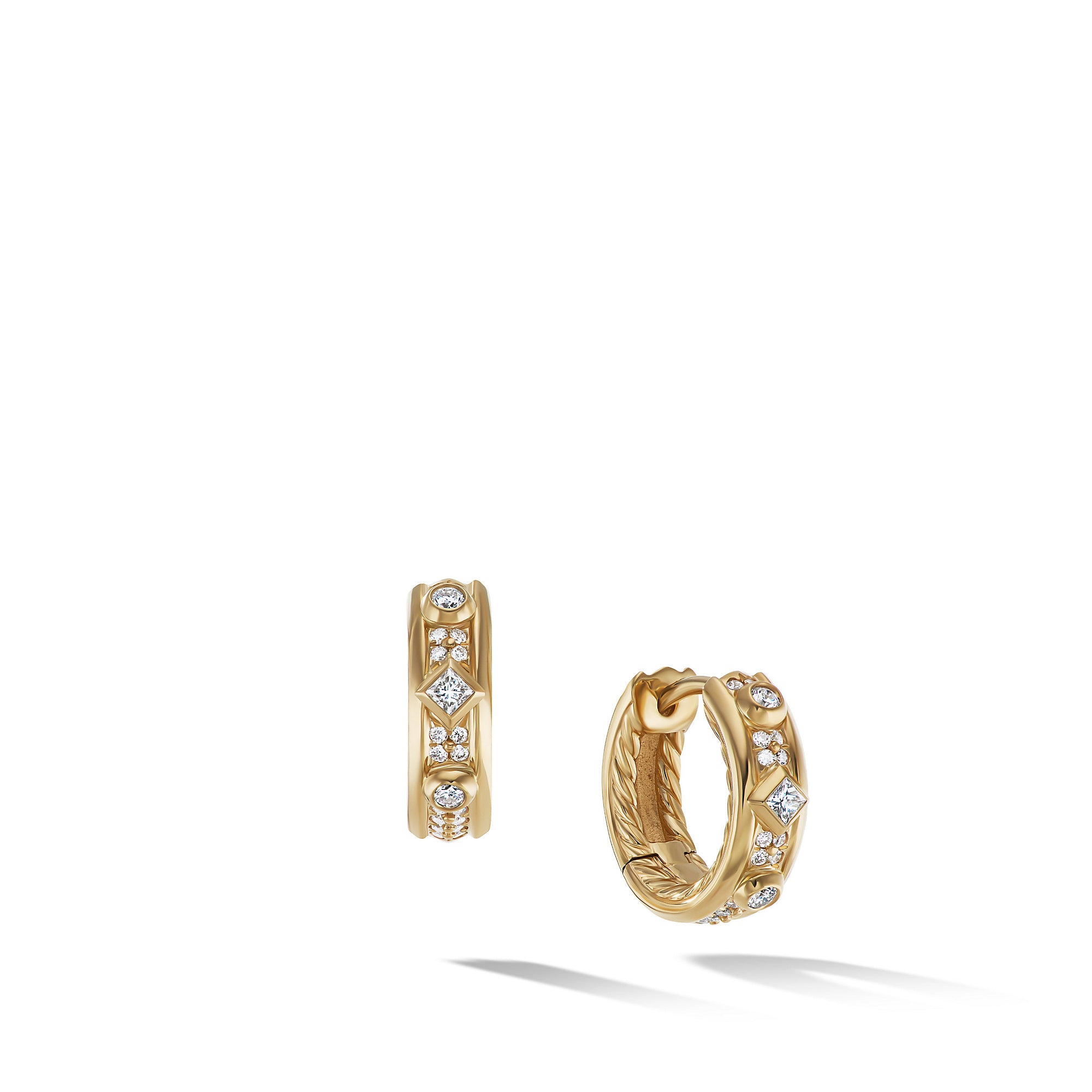 Modern Renaissance Huggie Hoop Earrings in 18K Yellow Gold with Diamonds, 12.3mm