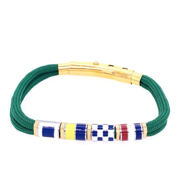 Green Double Cord with Nautical Flags Charms Bracelet (Green/Gold)