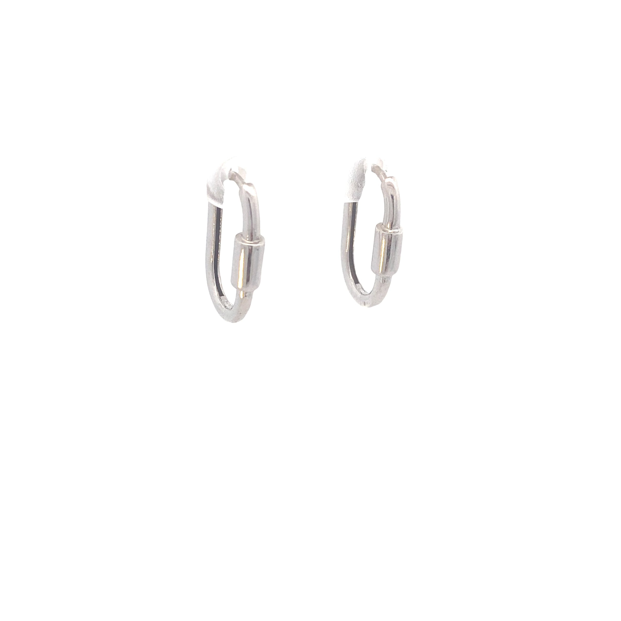 14K White Gold Link Hoops Earrings