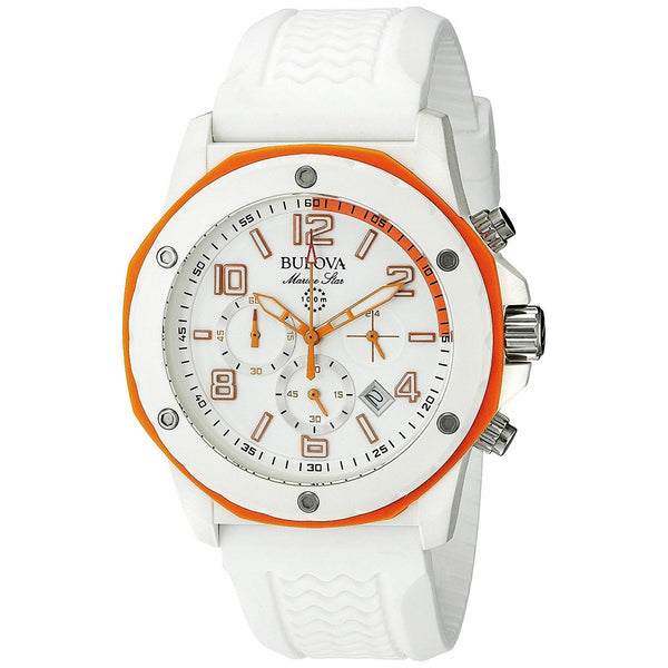 Bulova Men's 98B199 Marine Star Chronograph White Rubber Watch