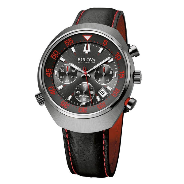 Bulova Men's 98B252 Accutron II Lobster Chronograph Black Leather Watch
