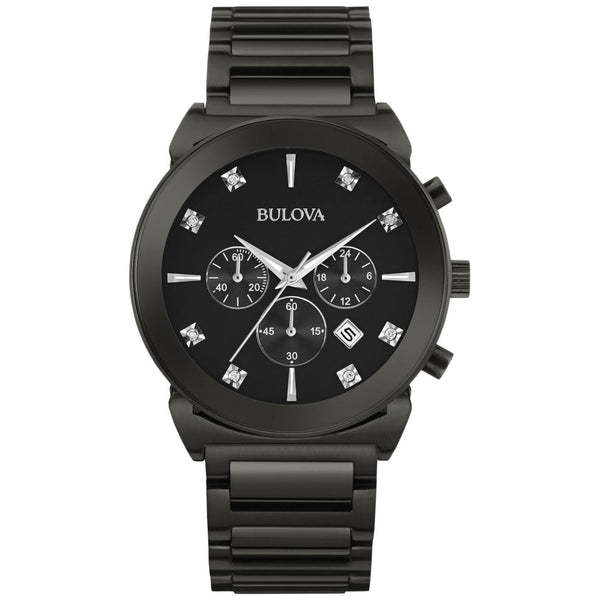 Bulova Men's 98D123 Chronograph Diamond Black Stainless Steel Watch