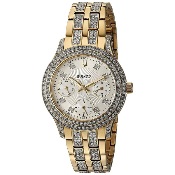 Bulova Women's 98N112 Crystal Crsytal Gold-Tone Stainless Steel with Sets of Crystal Watch