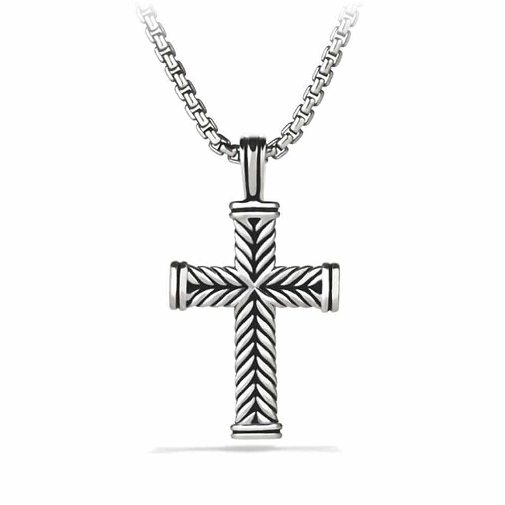 Chevron Cross Pendant in Sterling Silver, 33.5mm