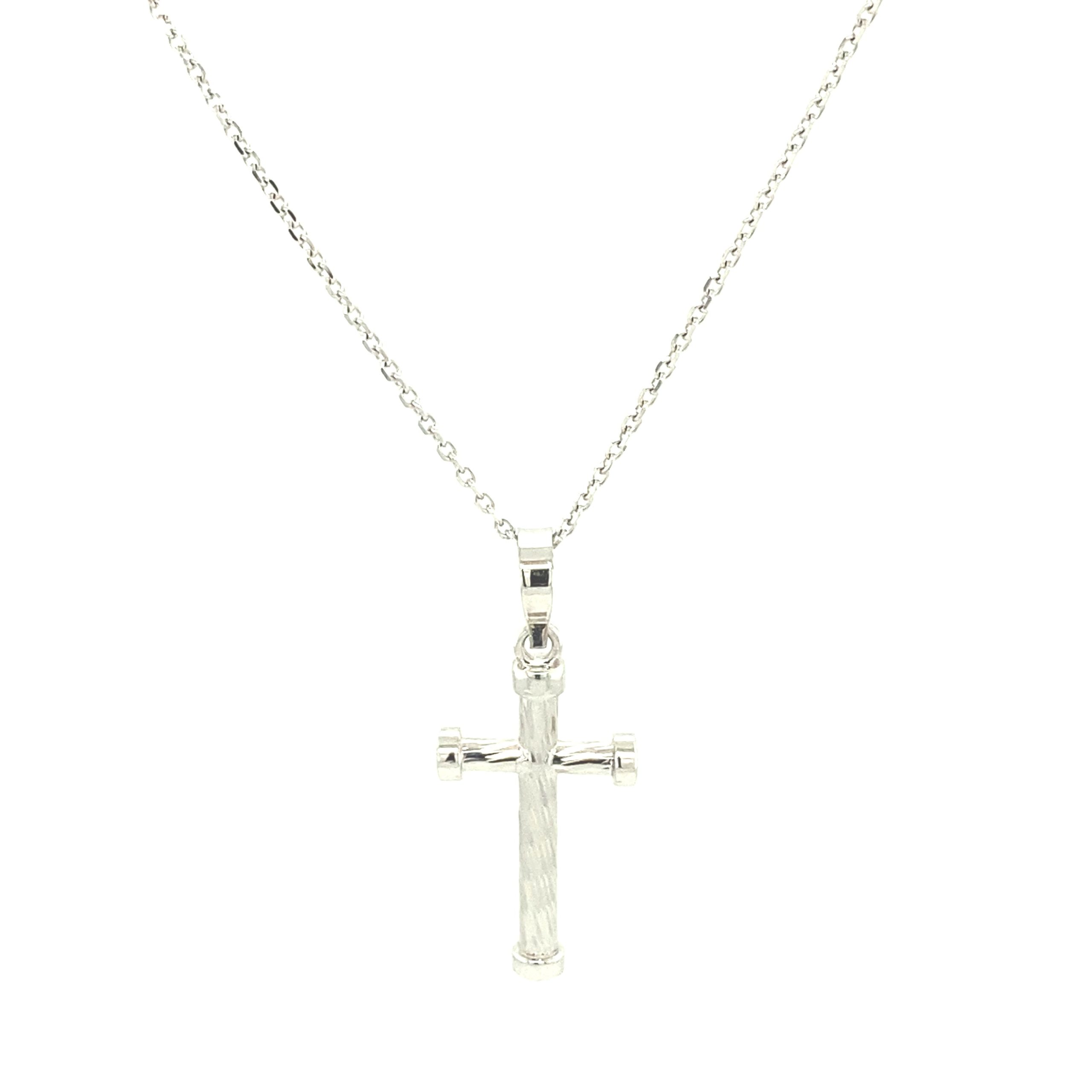 14K White Gold Small Cross Pendant with Desing