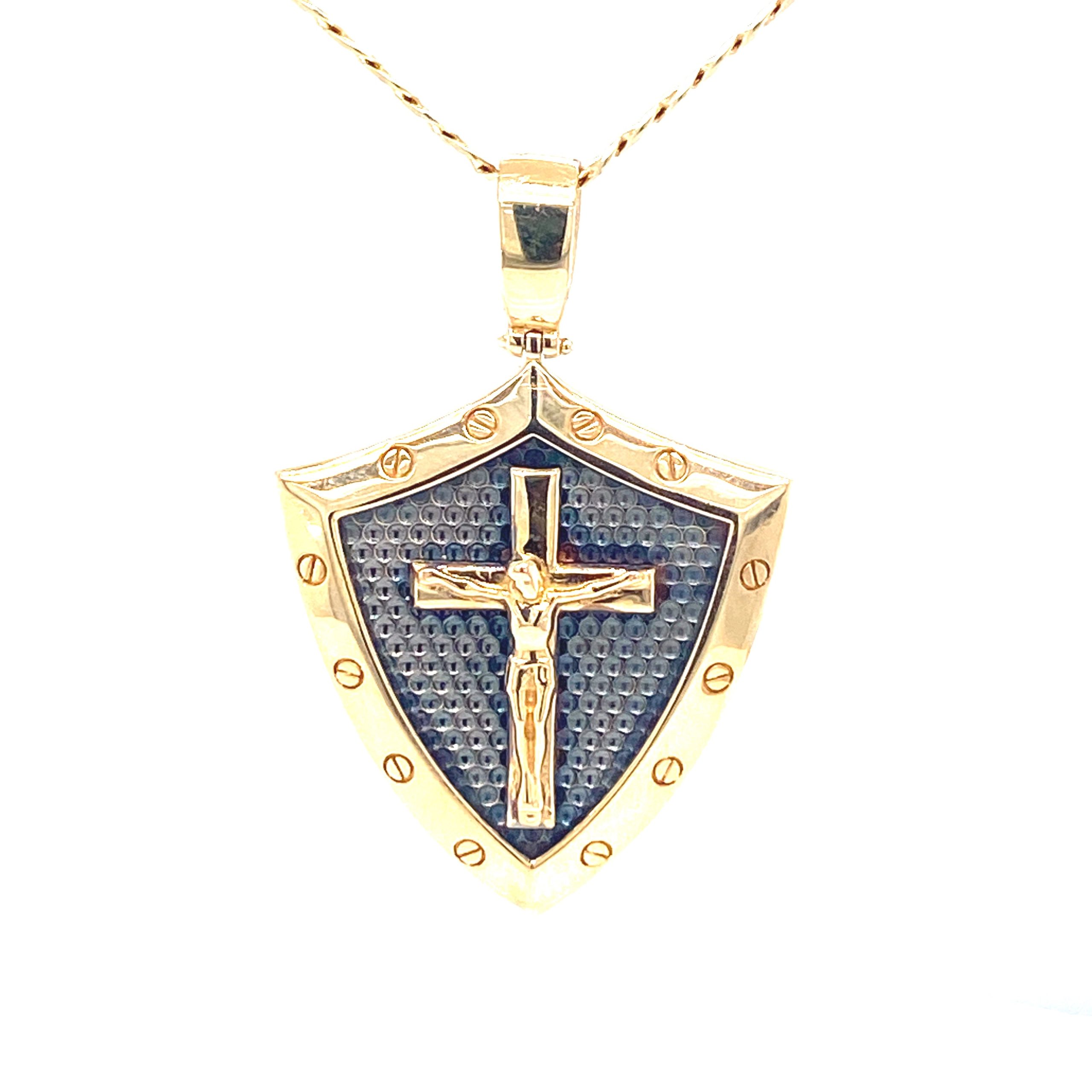 14K Cross with Jesus Shield Gold Pendant