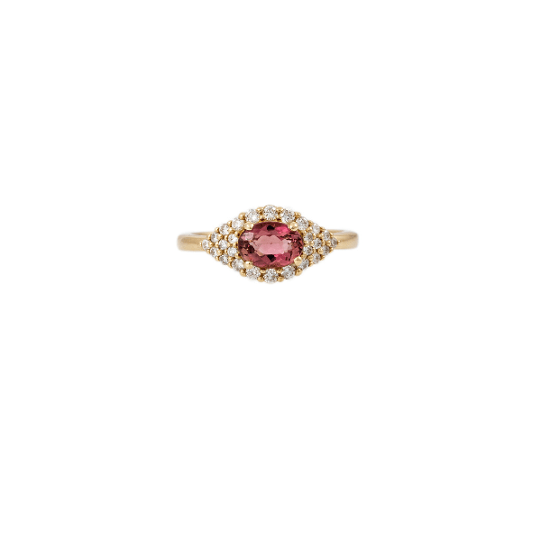 Jacquie Aiche 14K Yellow Gold Pink Tourmaline "Evil Eye" Ring - 2201042