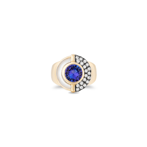 Mason & Books 14K Yellow Gold Tanzanite, Mother of Pearl & Black Rhodium Sugar & Spice Ring - SSCR021
