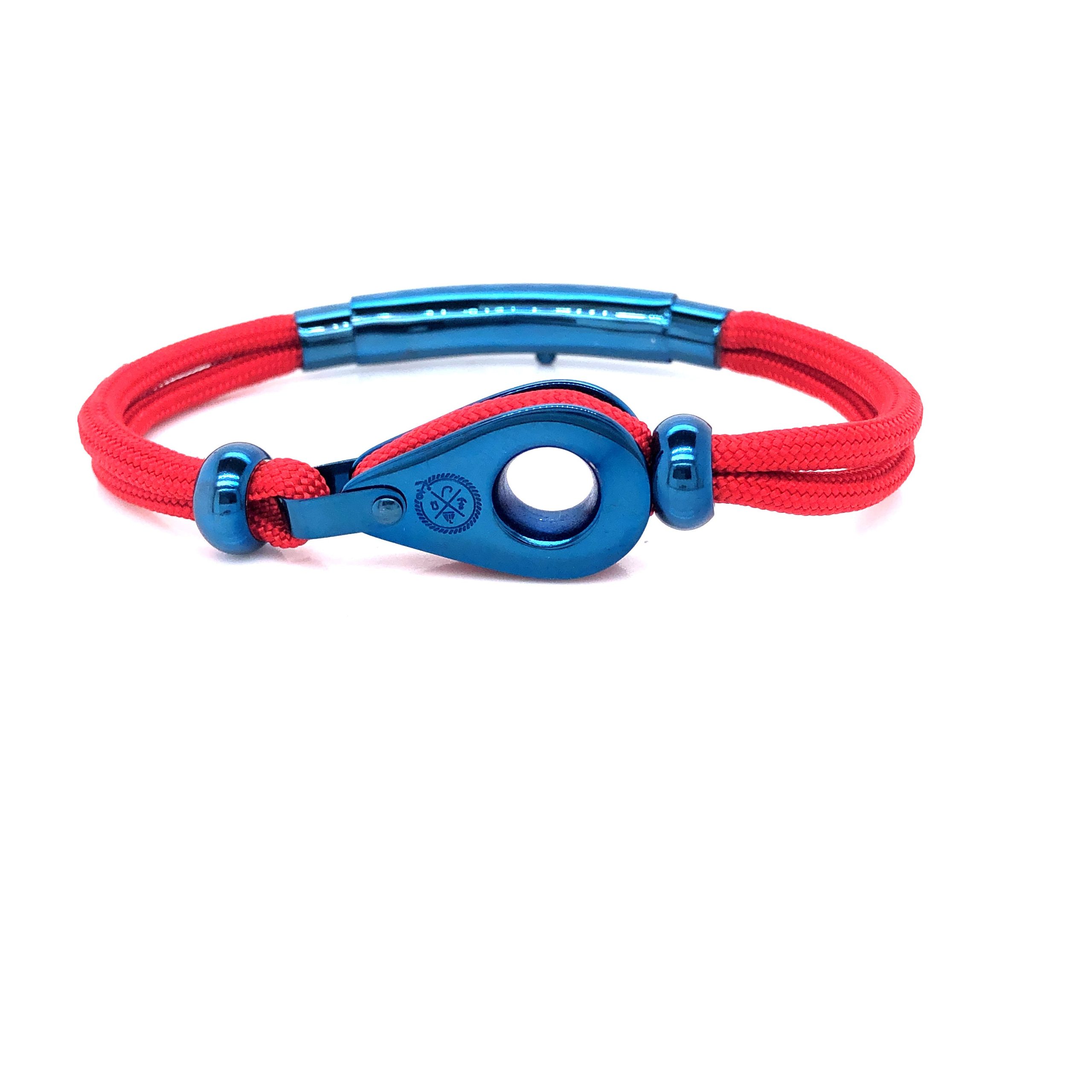 Red Double Cord with Blue Pulley and Beads Bracelet (Red/Blue)