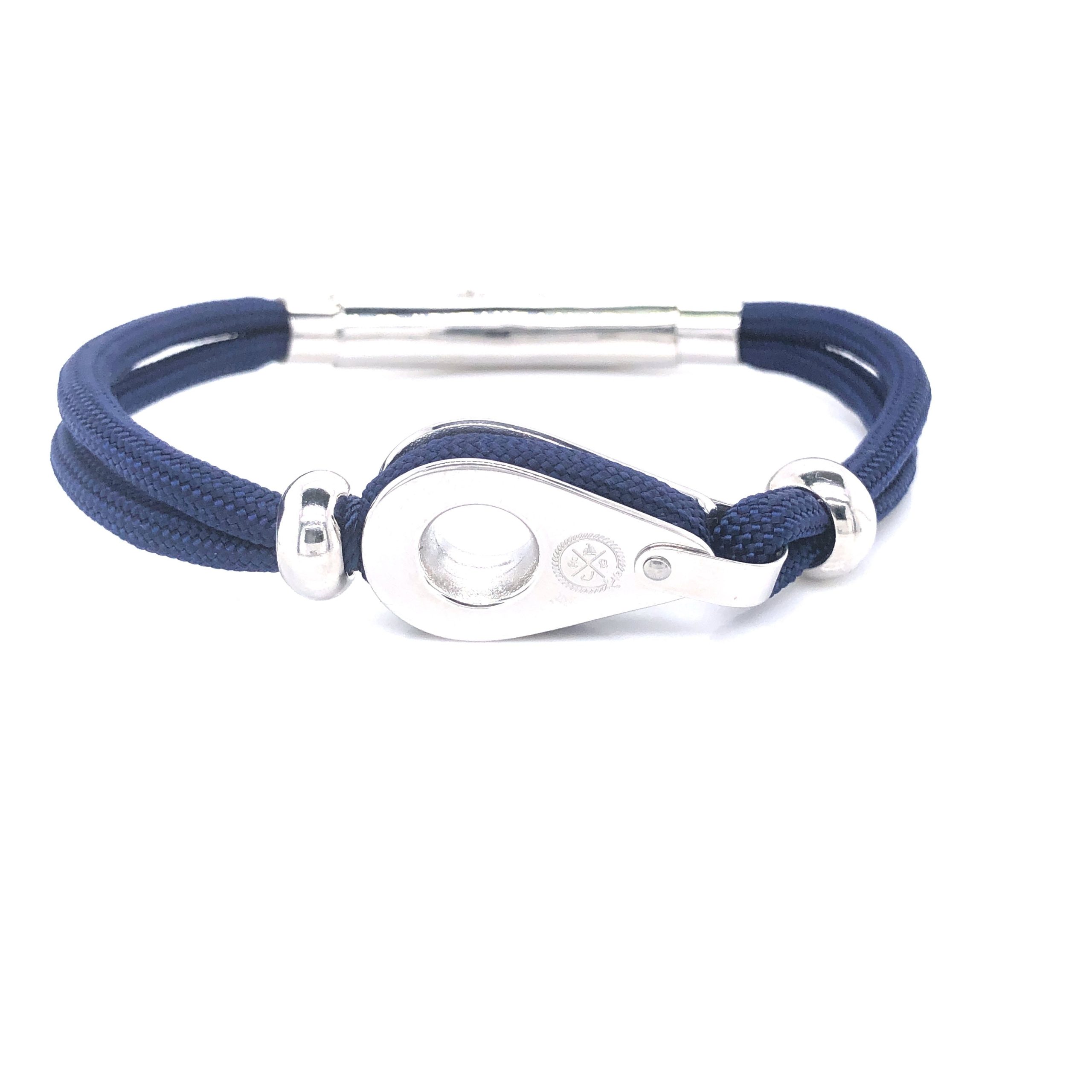 Navy Blue Double Cord with Silver Pulley and Beads Bracelet (Blue/Silver)
