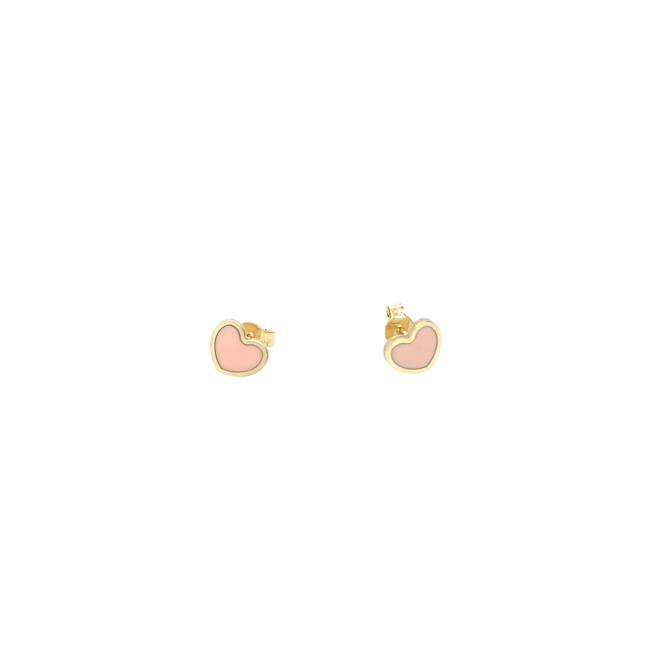 14k Gold Pink Enamel Heart Stud Earrings