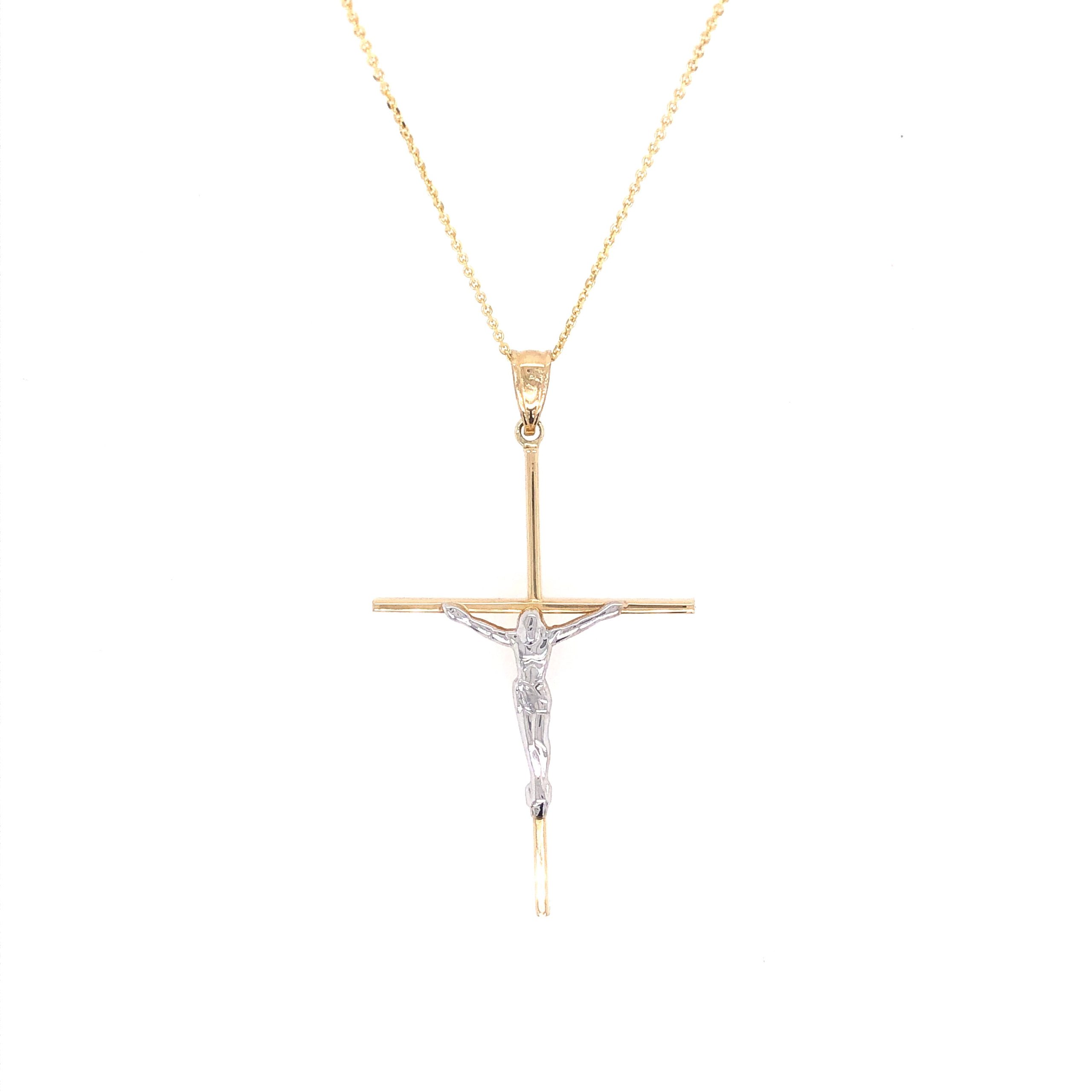 Long Cross Two-Tone 14k Gold Pendant
