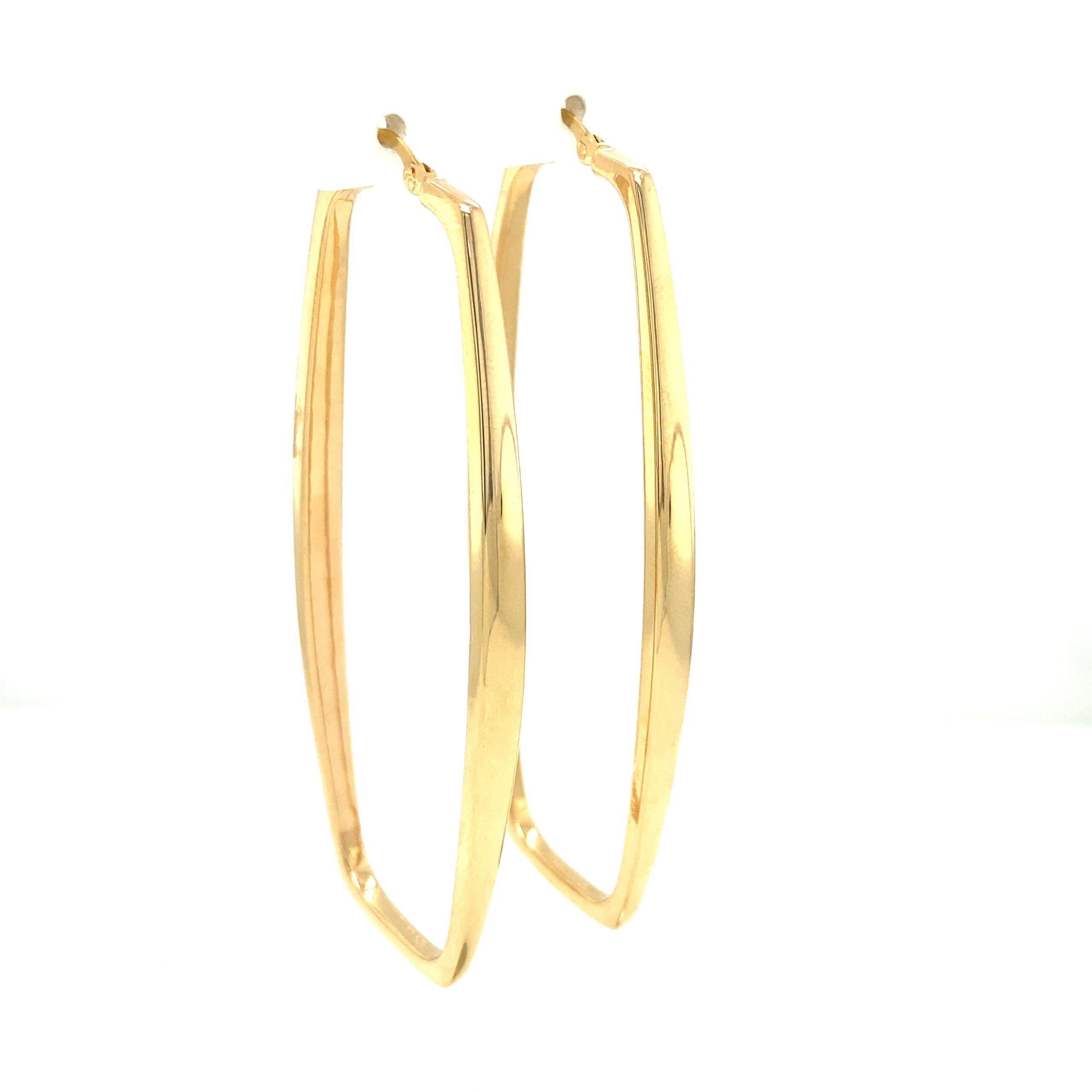 14K Gold Big Earring Hoops Rectangular Shape