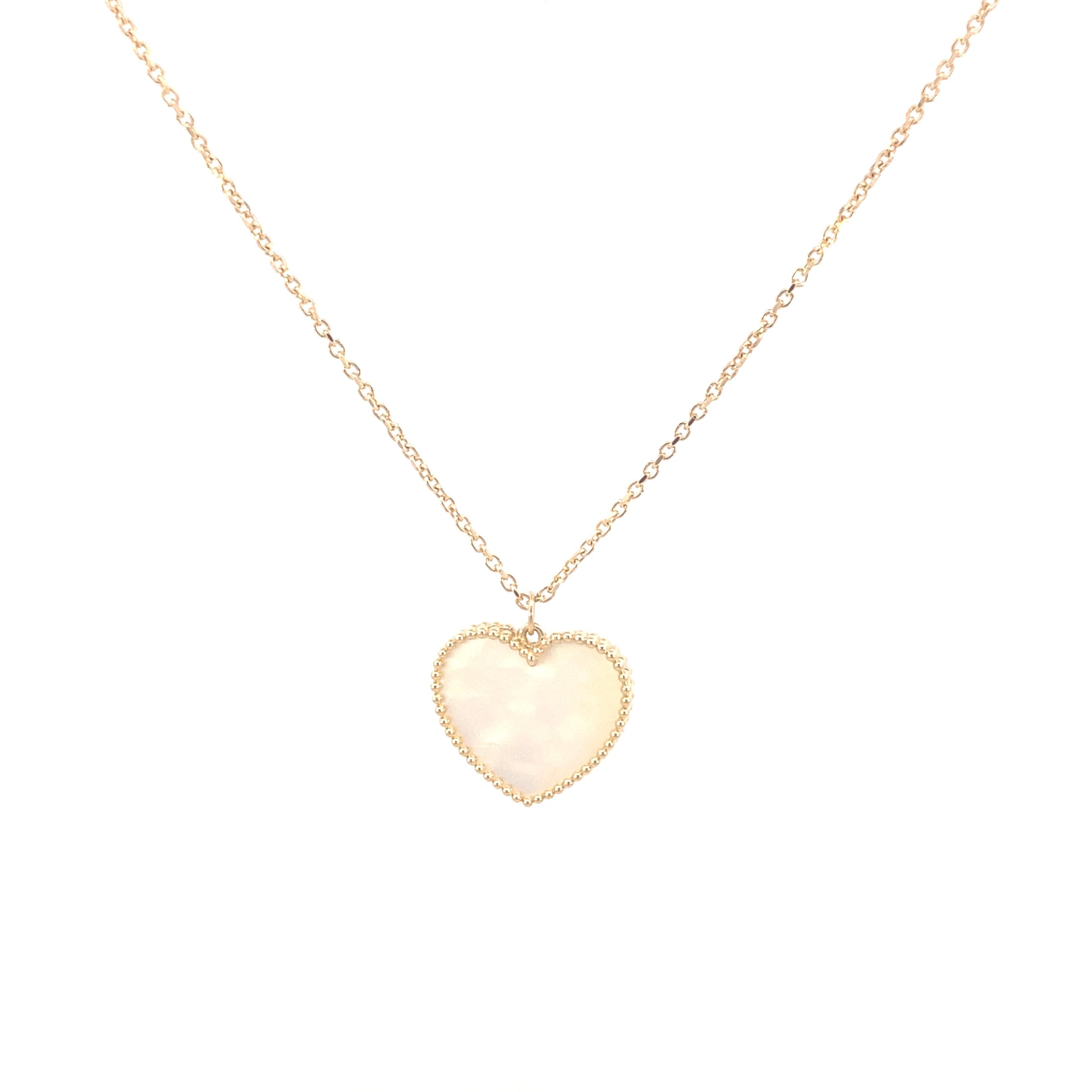 14K Gold Heart Necklace with Mother Pearl Shaped