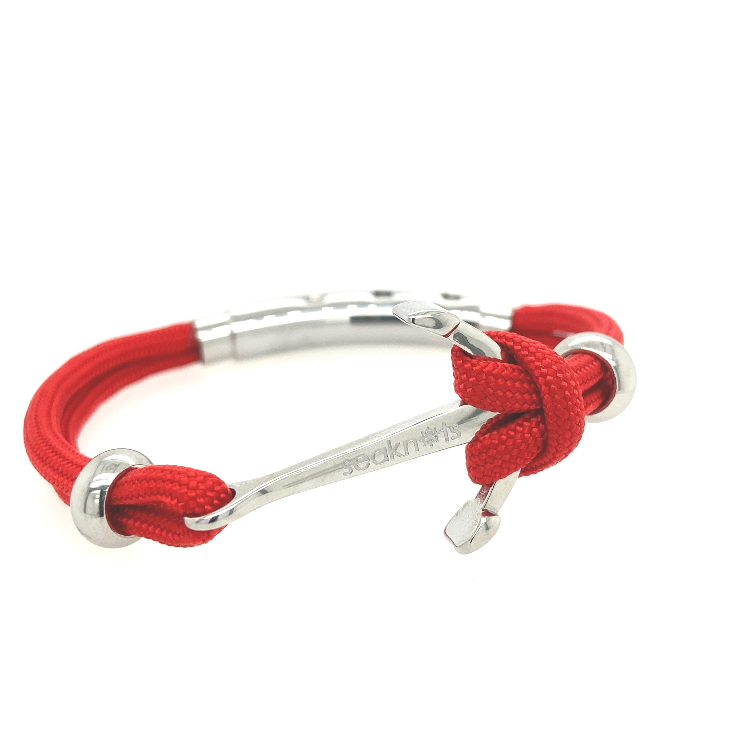 DOUBLE CORD W ANCHOR / KNOT / BEADS SILVER