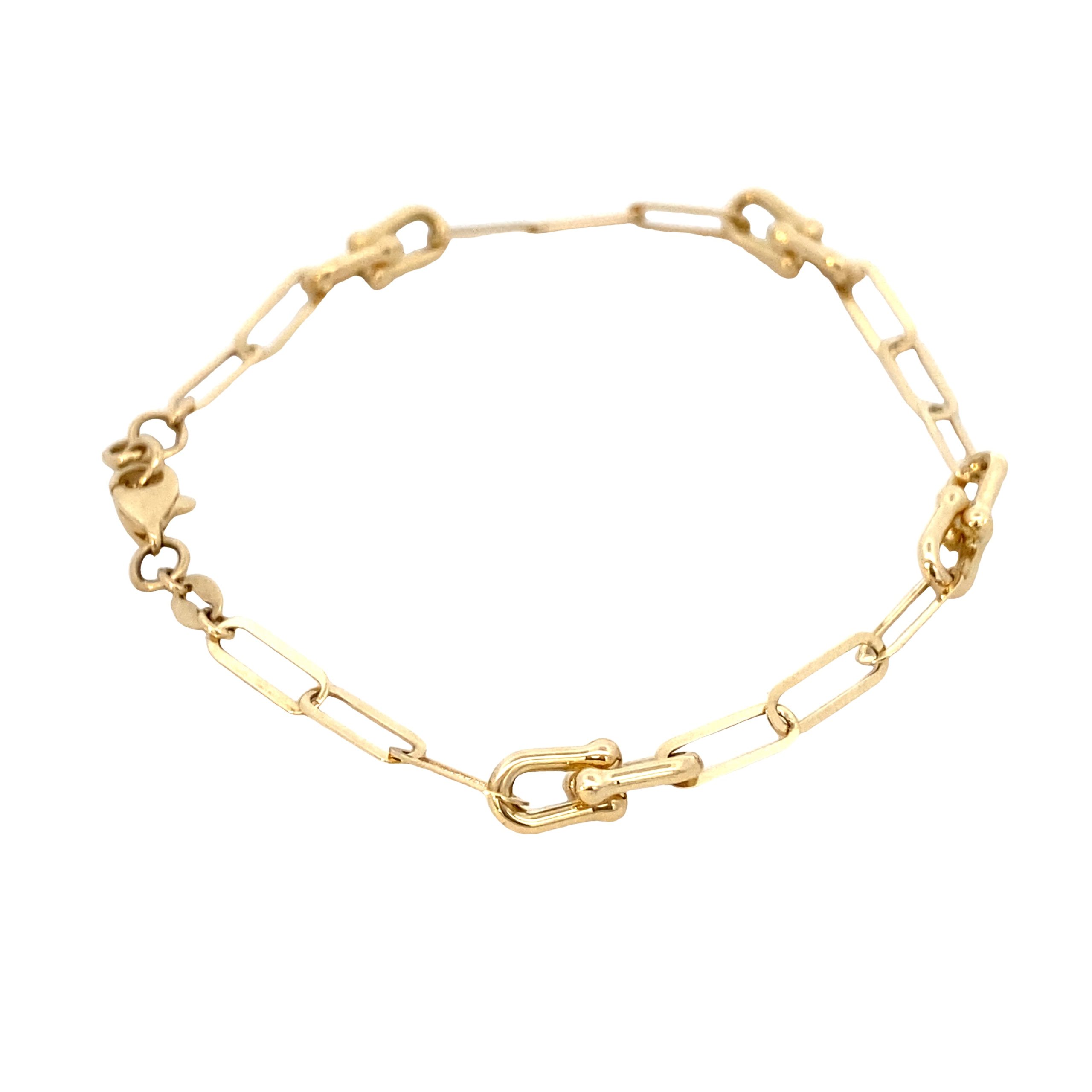 14K Gold Paper Clip Double Dots Bracelets