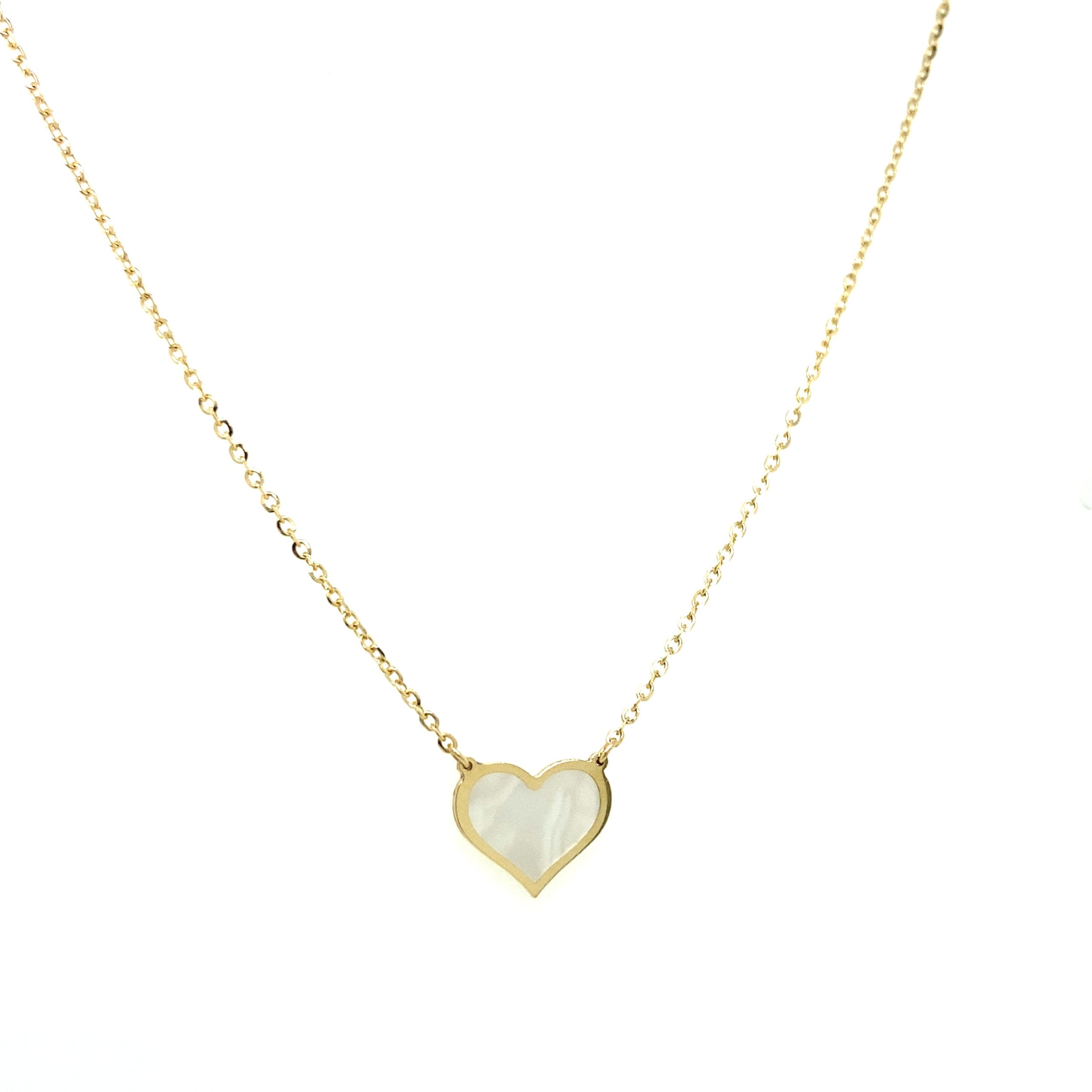 14K Gold Mother Pearl Heart Necklace