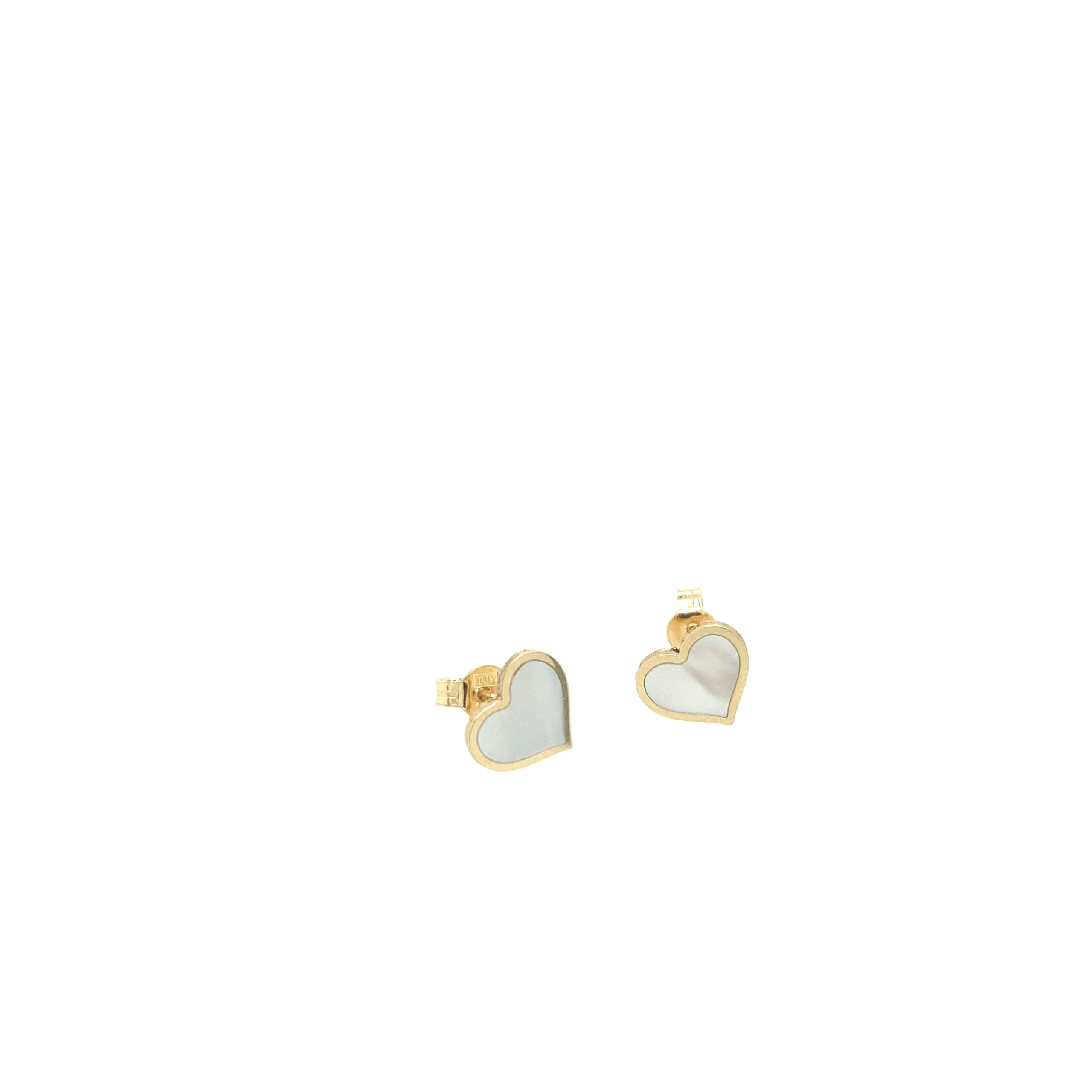 14K Gold Mother Pearl Medium Heart Stud Earrings