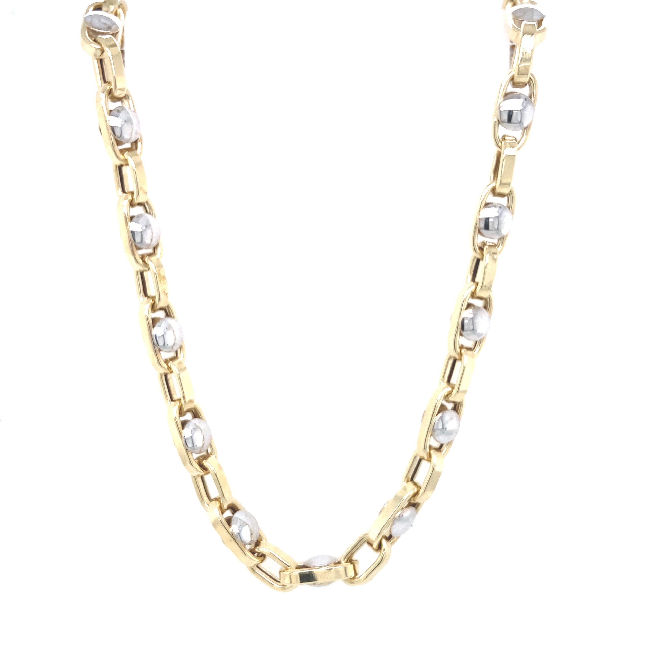 14K Gold Oval Link with White Dots Bracelet