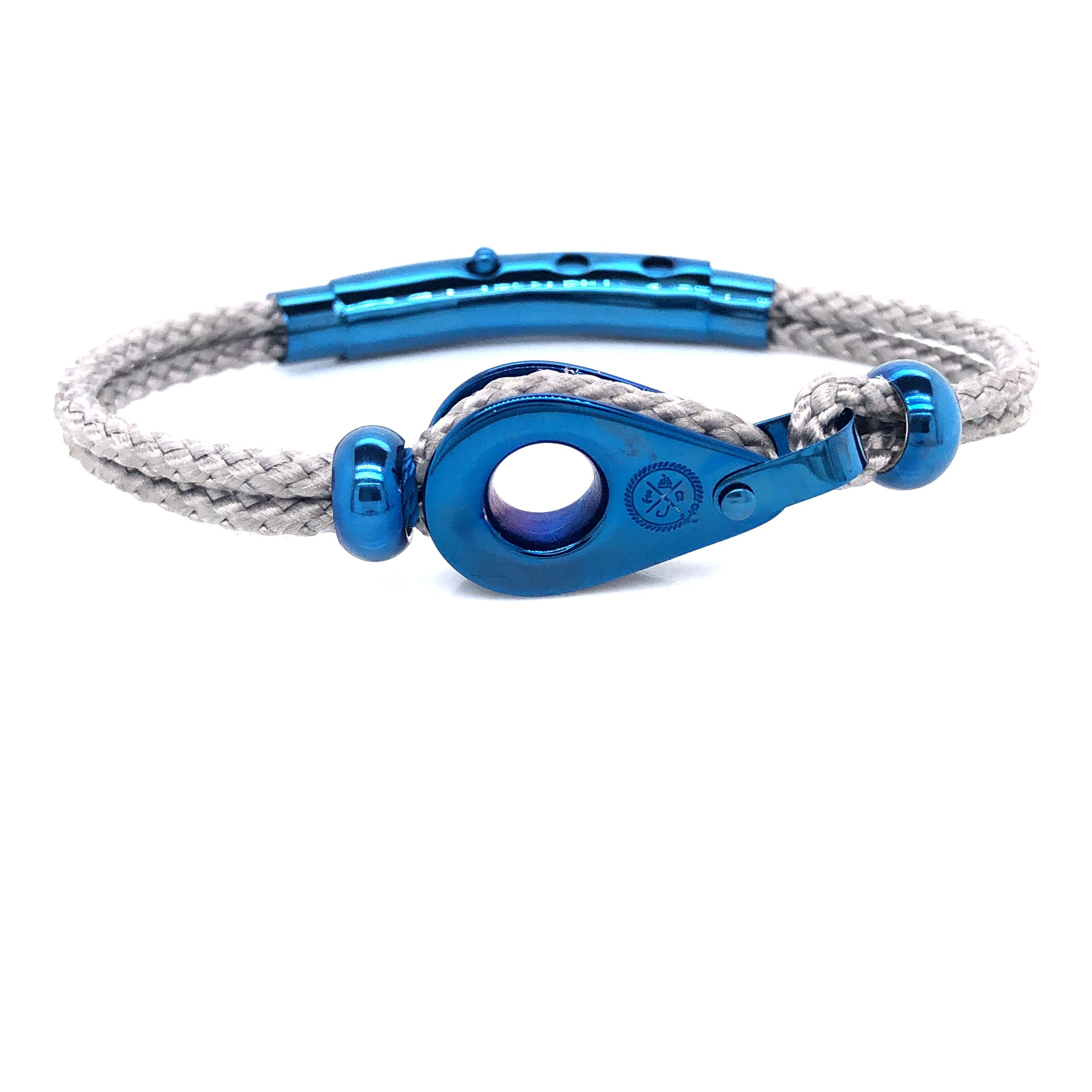 Light Grey Double Rope with Blue Pulley and Beads Bracelet (Grey/Blue)