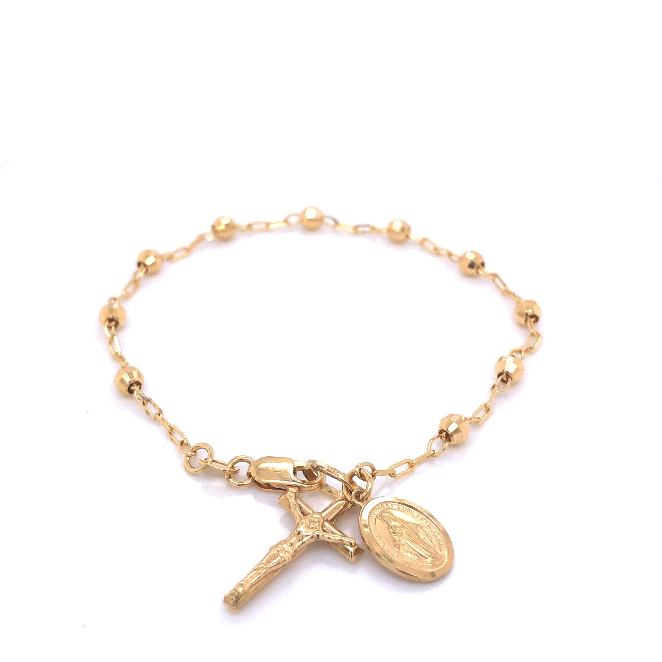 14K Rosary with Diamond Cut Beads Gold Bracelet