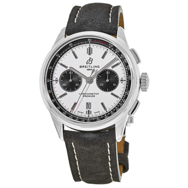 Breitling Men's AB0118221G1X1 Premier B01 Chronograph Grey Leather Watch
