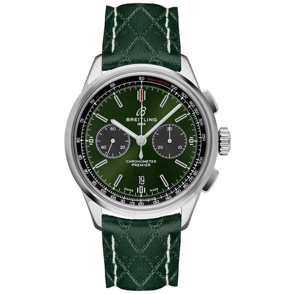 Breitling Men's AB0118A1-L537-509X Premier B01 Chronograph Green Leather Watch