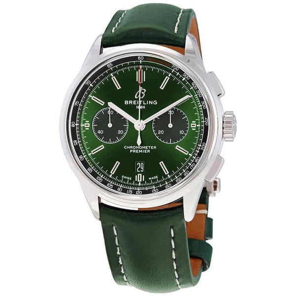 Breitling Men's AB0118A11L1X1 Premier Chronograph Green Leather Watch