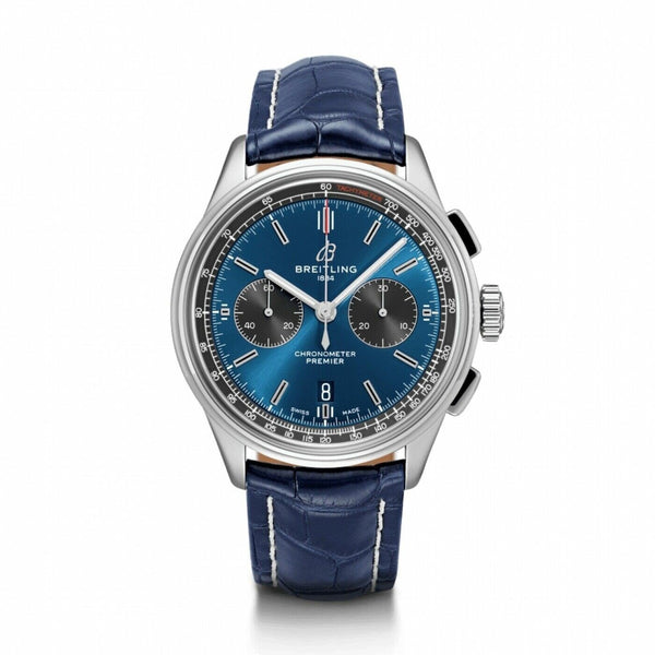Breitling Men's AB0118A61C1P1 Premier Chronograph Blue Leather Watch