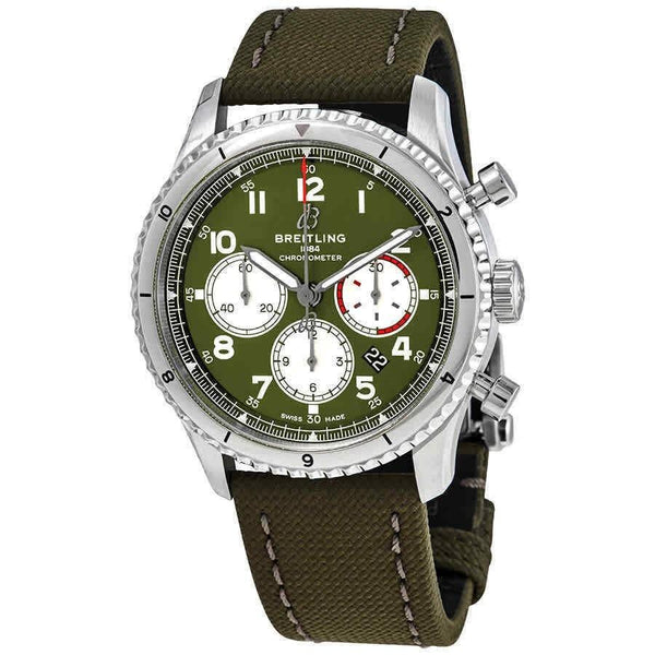 Breitling Men's AB01192A1L1X2 Aviator 8 Curtiss Warhawk Chronograph Green Fabric Watch