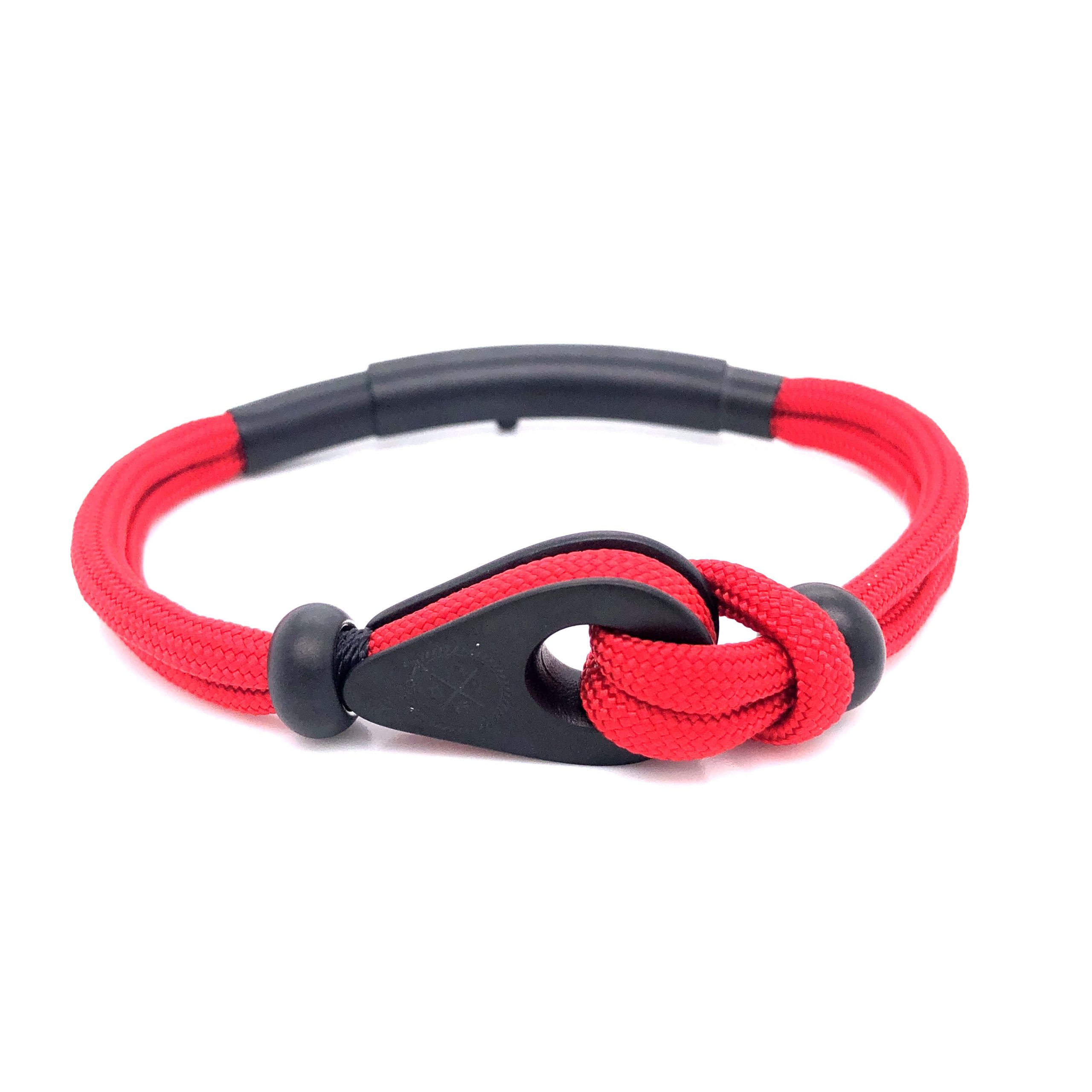 Red Double Cord with Black Matte Pulley and Beads Bracelet (Red/Black)