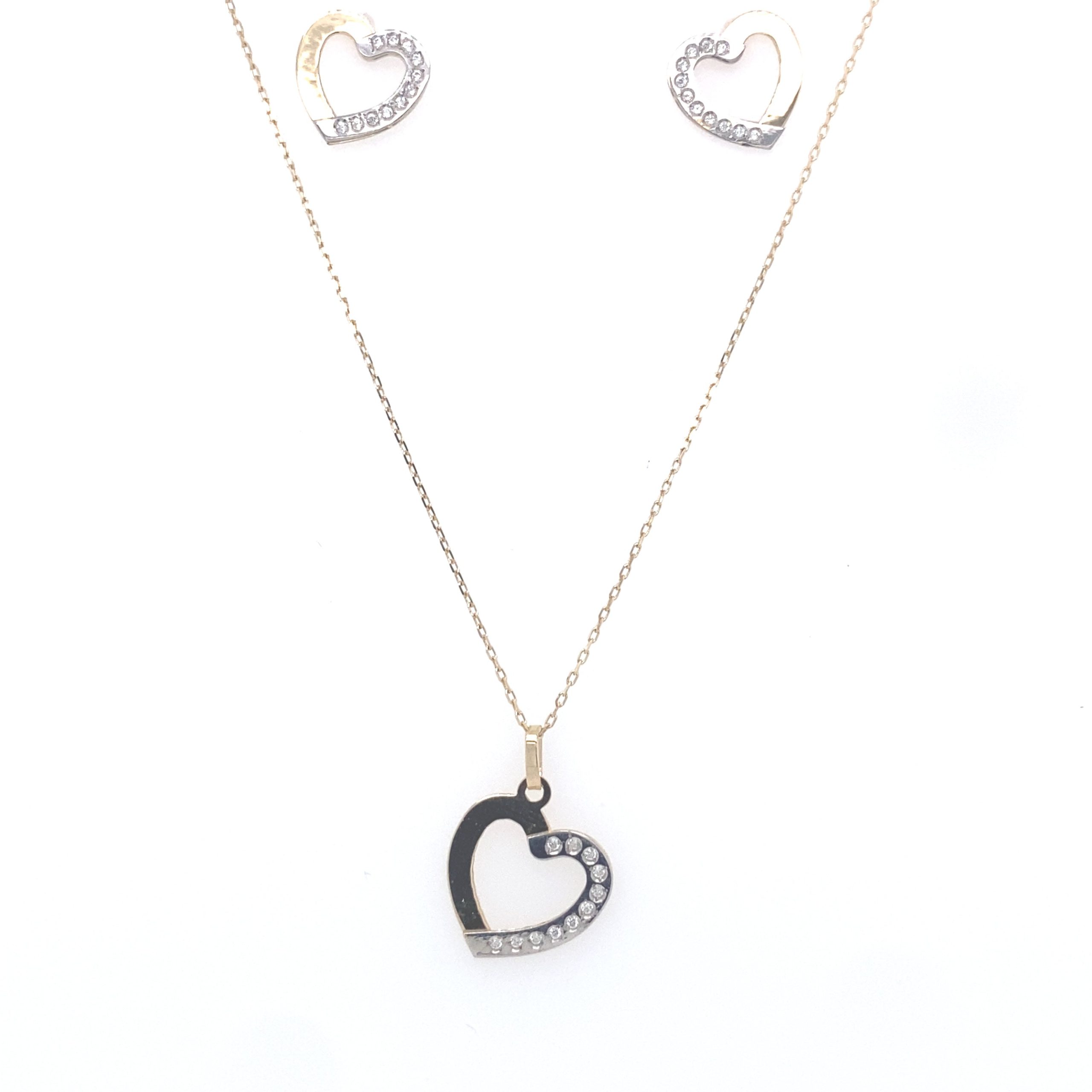 14K Set Two Tones Heart Half With Stones