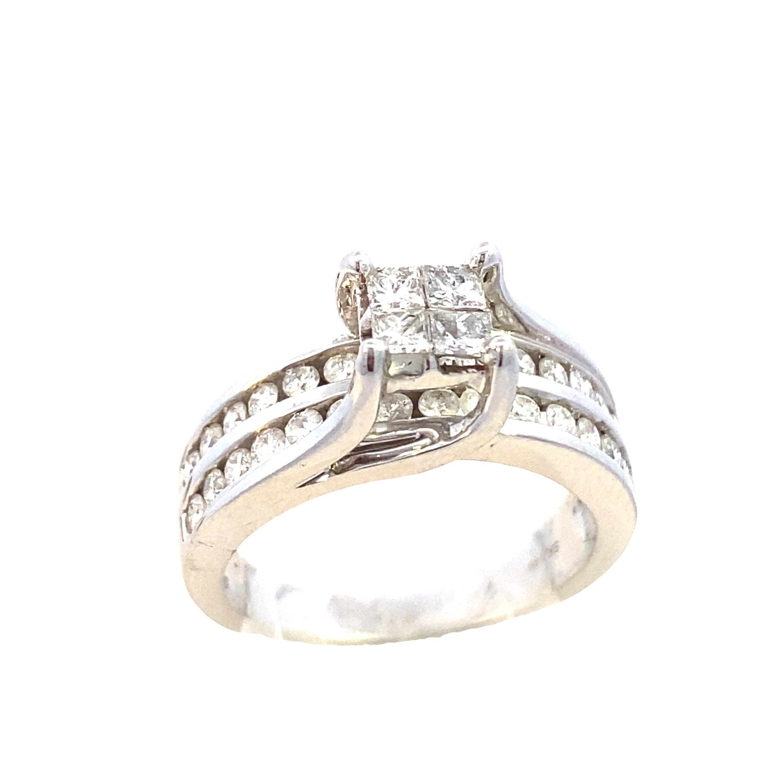 14k Diamond Square-Shaped Princess Cut Center Stones White Gold Engagement Ring