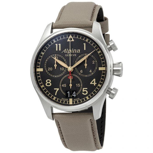 Alpina Men's AL-372BGR4S6 Startimer Pilot Chronograph Brown Cordura Fabric Watch
