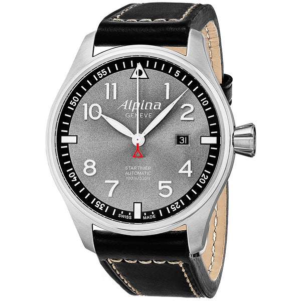 Alpina Men's AL-525GB4S6 Startimer Pilot Black Leather Watch