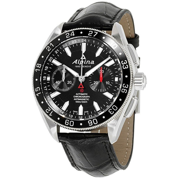 Alpina Men's AL-860B5AQ6 Alpiner 4 Chronograph Black Leather Watch