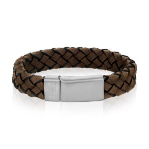 Dark Brown Leather Steel Clasp Bracelet